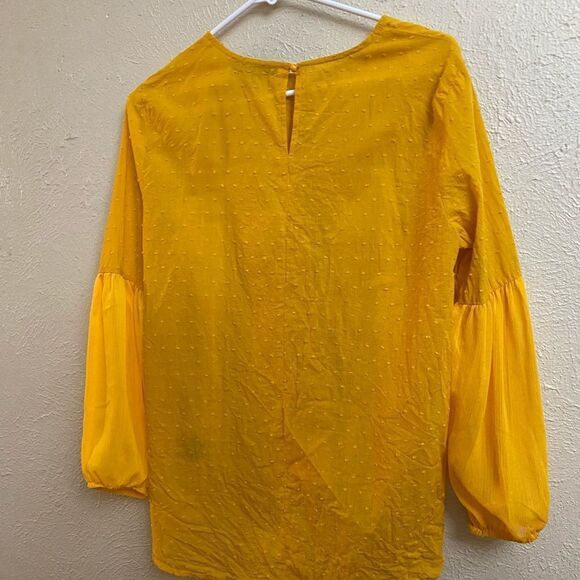 CURE Mustard Yellow Textured Fall Long Balloon Puff Sleeve Blouse small - Picture 3 of 9